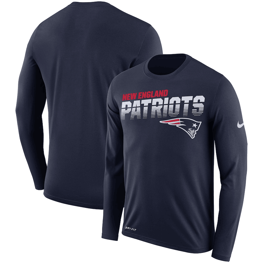 Men's New England Patriots Navy Sideline Line of Scrimmage Legend Performance Long Sleeve T-Shirt